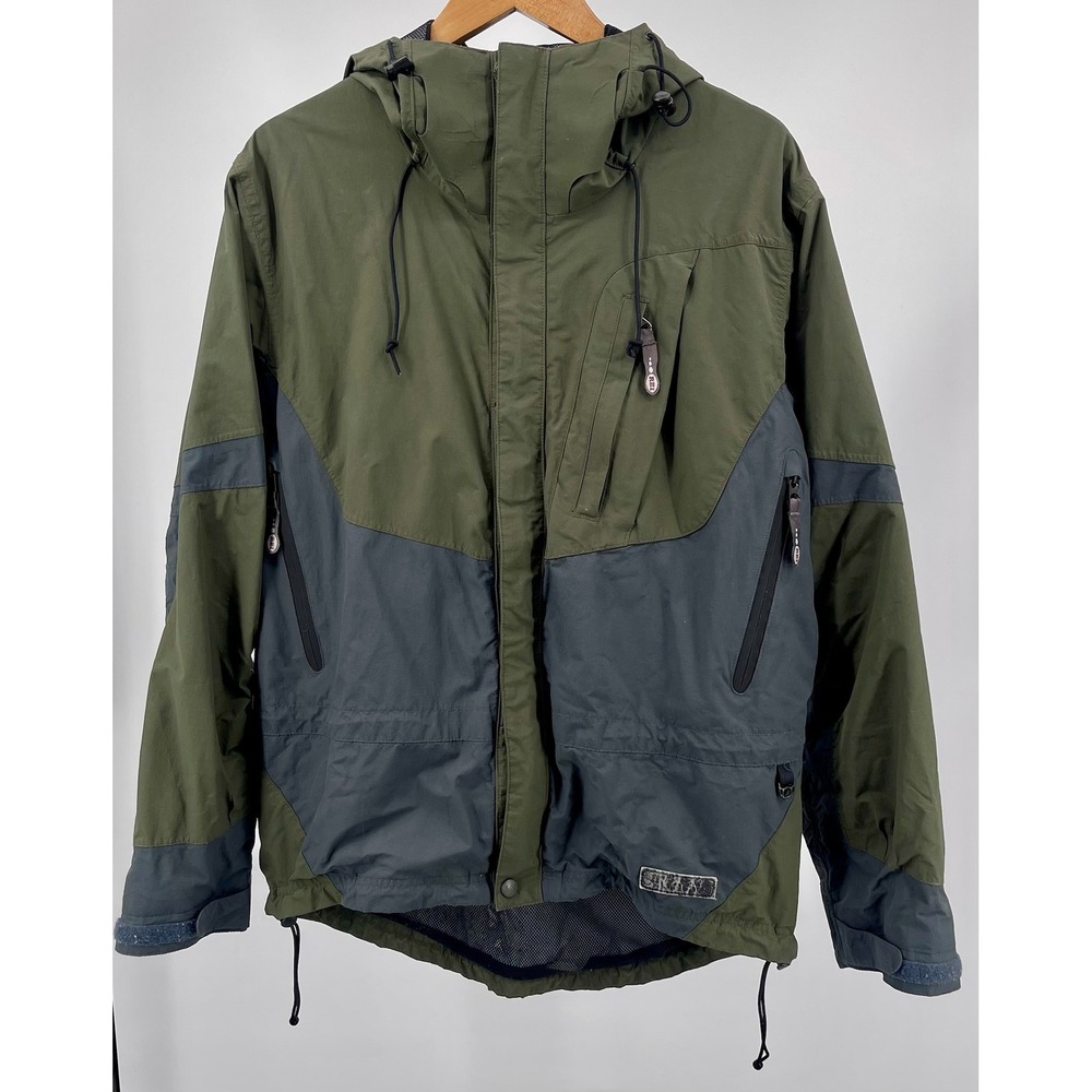 Vintage REI Zip-In Hooded Jacket Men M Green Gray Colorblock Rain Shell 2005